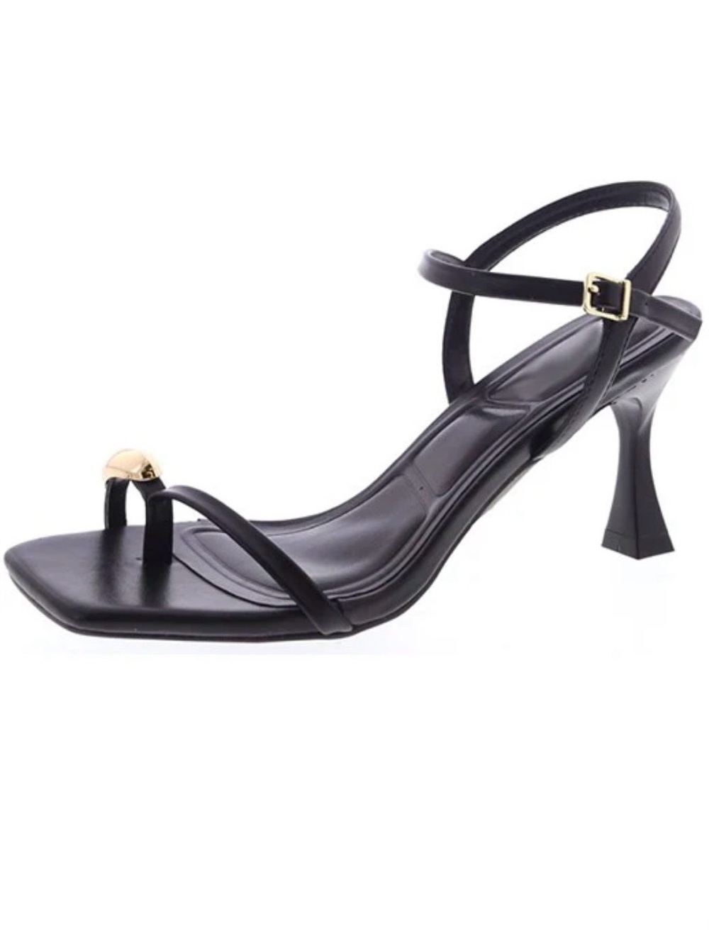 TOP Moda Black Strappy Toe-Ring Heel Sandal with Gold Accent